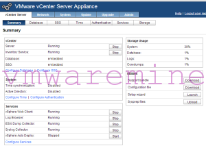 vCenter server appliance configuration dashboard