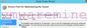 MSFC cluster name and IP address