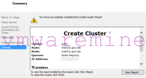 Failover cluster created