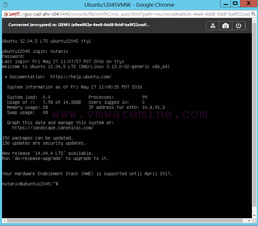 Ubuntu VM console on Nutanix Acropolis