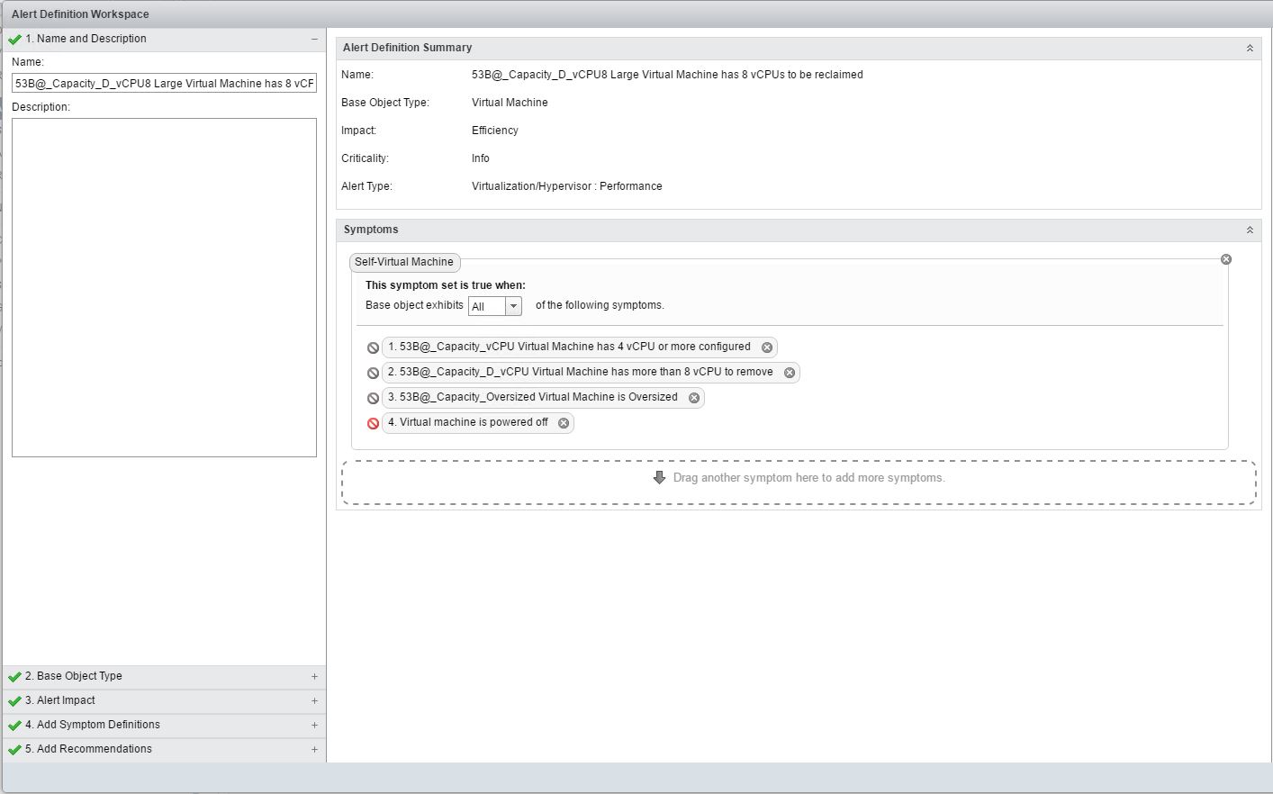 Scale-down vCPU custom vROps Alert.